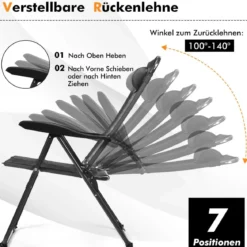 2 Klappbare Liegestühle für die Terrasse 71 x 58,5 x 101,5 cm Grau