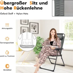 2 Klappbare Liegestühle für die Terrasse 71 x 58,5 x 101,5 cm Grau