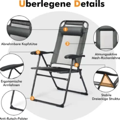 2 Klappbare Liegestühle für die Terrasse 71 x 58,5 x 101,5 cm Grau
