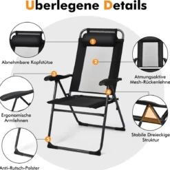 2 Klappbare Liegestühle für die Terrasse 71 x 58,5 x 101,5 cm Schwarz