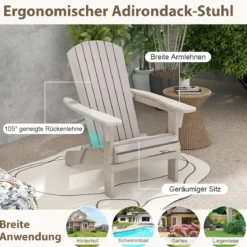 Klappbarer Adirondack Stuhl aus Holz mit 180 kg Tragfähigkeit Gartensessel Braun/Grau