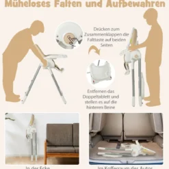 Klappbarer Babyhochstuhl mit Liegefunktion & Spielbügel & 4 Liegewinkeln & 7 Höhen Gelb