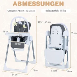 Klappbarer Baby Hochstuhl mit Liegefunktion & Verstellbarer Rückenlehne Babystuhl Dunkelgrau