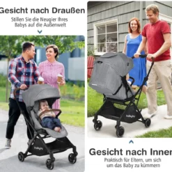 Klappbarer Baby-Kinderwagen Kinderbuggy mit drehbarem Sitz 92 x 53,5 x 100 cm Grau