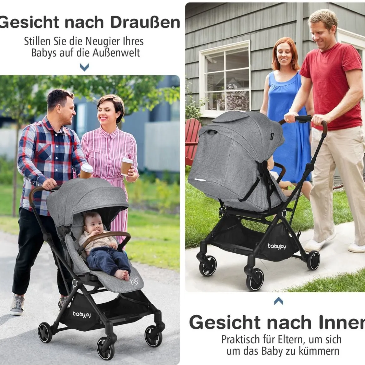 Klappbarer Baby-Kinderwagen Kinderbuggy mit drehbarem Sitz 92 x 53,5 x 100 cm Grau