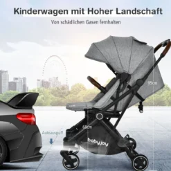 Klappbarer Baby-Kinderwagen Kinderbuggy mit drehbarem Sitz 92 x 53,5 x 100 cm Grau
