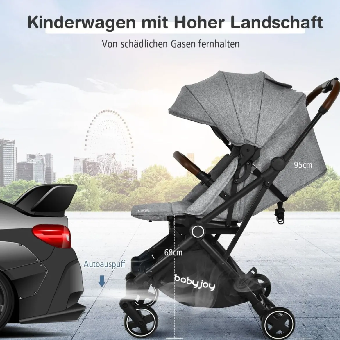 Klappbarer Baby-Kinderwagen Kinderbuggy mit drehbarem Sitz 92 x 53,5 x 100 cm Grau