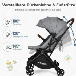Klappbarer Baby-Kinderwagen Kinderbuggy mit drehbarem Sitz 92 x 53,5 x 100 cm Grau