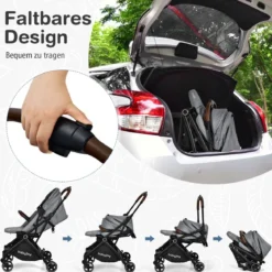 Klappbarer Baby-Kinderwagen Kinderbuggy mit drehbarem Sitz 92 x 53,5 x 100 cm Grau