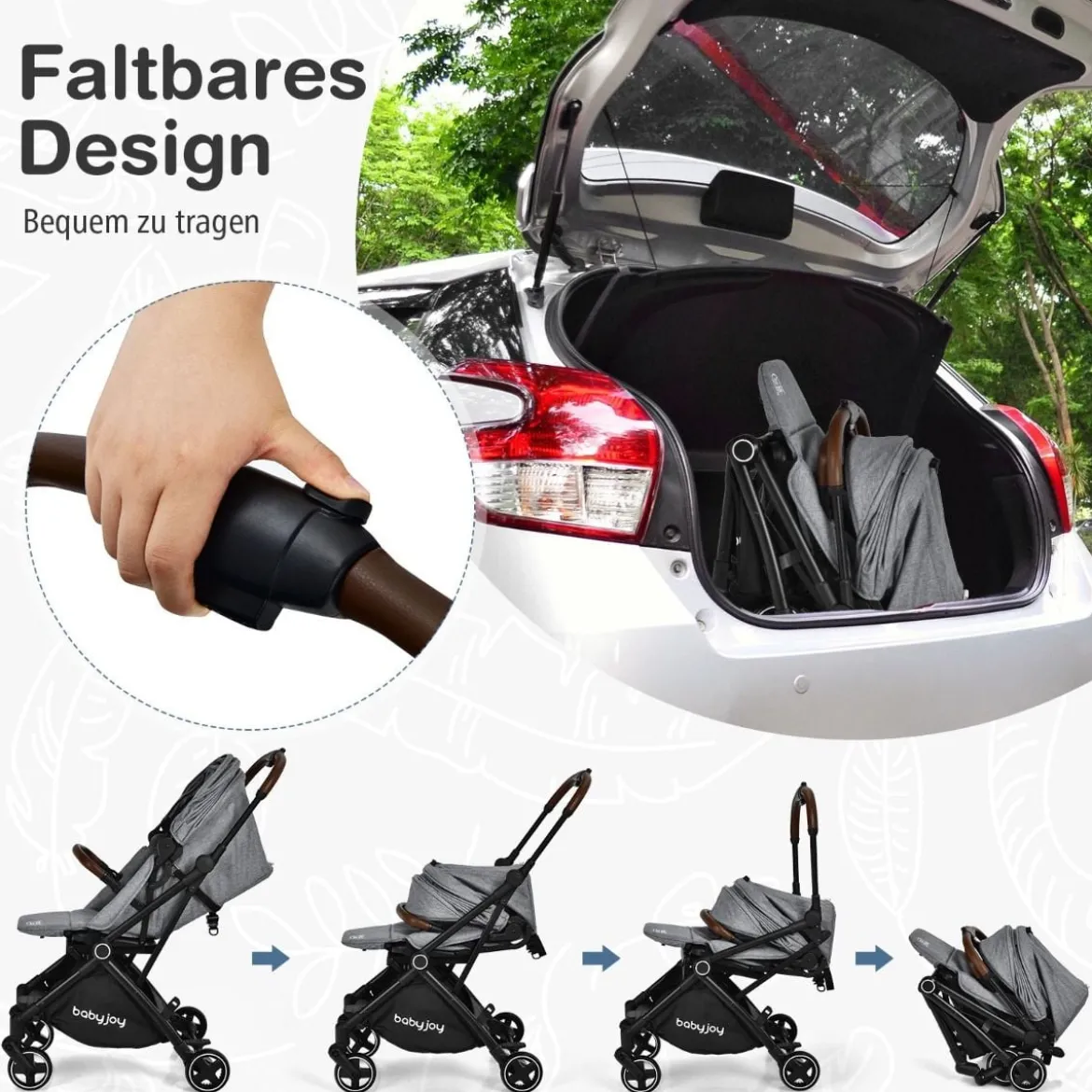 Klappbarer Baby-Kinderwagen Kinderbuggy mit drehbarem Sitz 92 x 53,5 x 100 cm Grau