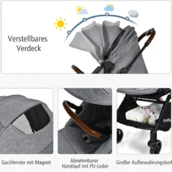 Klappbarer Baby-Kinderwagen Kinderbuggy mit drehbarem Sitz 92 x 53,5 x 100 cm Grau