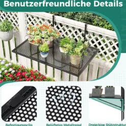 Klappbarer Balkontisch Rechteckiger Hängetisch zum Einhängen Metall Klapptisch Schwarz