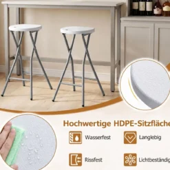 Klappbarer Barhocker mit HDPE Sitzfläche & Integriertem Tragegriff bis 150 kg Belastbar Weiß