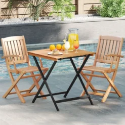 Klappbarer Beistelltisch aus Akazienholz Wetterfester Balkontisch Quadratischer Esstisch 70 x 70 x 73 cm