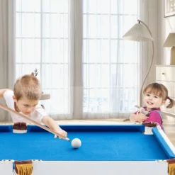 Klappbarer Billardtisch mit 2 Queues & 2 Kreiden & Dreieck & Bürste Billiard Tisch mit Zubehörset Blau