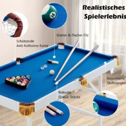 Klappbarer Billardtisch mit 2 Queues & 2 Kreiden & Dreieck & Bürste Billiard Tisch mit Zubehörset Blau
