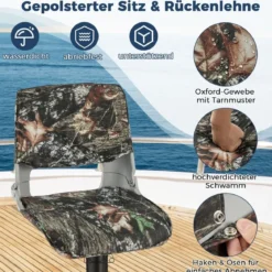 Klappbarer Bootssitz mit Niedriger Rückenlehne Bootsstuhl Gepolsterter Steuerstuhl 50 x 50 x 47 cm