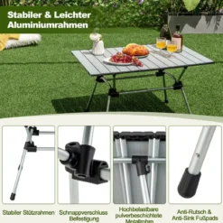 Klappbarer Campingtisch mit Tragetasche 4-stufig Höhenverstellbar 90 x 60,5 x 52 cm Silber