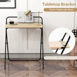 Klappbarer Computertisch mit Tablethalterung Kompakter Schreibtisch 64 x 43 x 80 cm Natur