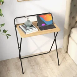 Klappbarer Computertisch mit Tablethalterung Kompakter Schreibtisch 64 x 43 x 80 cm Natur