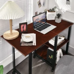 Klappbarer Computertisch Moderner Schreibtisch mit 2-stufigen Ablagefächern 107,5 x 54 x 77 cm Braun
