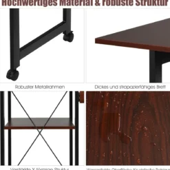 Klappbarer Computertisch Moderner Schreibtisch mit 2-stufigen Ablagefächern 107,5 x 54 x 77 cm Braun