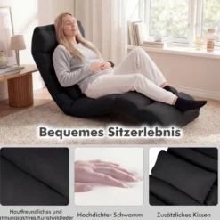 Klappbare Relaxliege mit Verstellbarer Rückenlehne & Schlaffunktion Bodenstuhl Bodenliege Schwarz