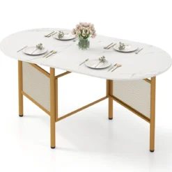 Klappbarer Esstisch für 6-8 Personen platzsparender Küchentisch mit Klappfunktion 150 x 80 x 76 cm Weiß+Gold