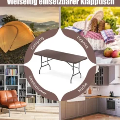 Klappbarer Gartentisch in Rattanoptik mit HDPE-Tischplatte & Tragegriff Campingtisch