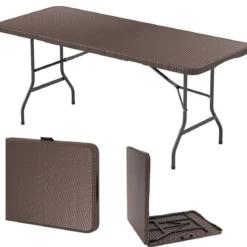Klappbarer Gartentisch in Rattanoptik mit HDPE-Tischplatte & Tragegriff Campingtisch