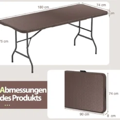Klappbarer Gartentisch in Rattanoptik mit HDPE-Tischplatte & Tragegriff Campingtisch