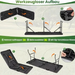 Klappbarer Gartentisch in Rattanoptik mit HDPE-Tischplatte & Tragegriff Campingtisch