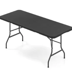 Klappbarer Gartentisch in Rattanoptik mit HDPE-Tischplatte & Tragegriff Campingtisch