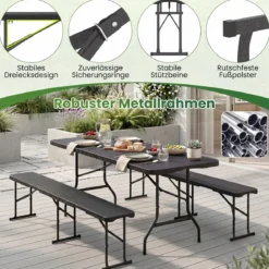 Klappbarer Gartentisch in Rattanoptik mit HDPE-Tischplatte & Tragegriff Campingtisch