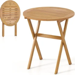 Klappbarer Gartentisch Wetterfester Holztisch Klapptisch aus Akazienholz Runder Esstisch Ø67 cm