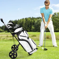 Klappbarer Golf Trolley aus Stahl mit Scorecardhalter 2 Rad Golftrolley Golf Bag Push Cart