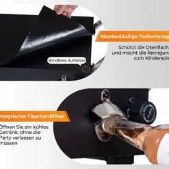 Klappbarer Grillwagen 82 x 46 cm Tragbarer Grilltisch mit Rollen Arbeitsfläche & Hitzeschutzmatte
