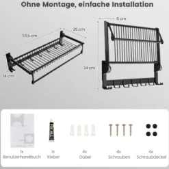Klappbarer Handtuchhalter mit Verstellbarer Handtuchstange & Beweglichen Haken Handtuchregal