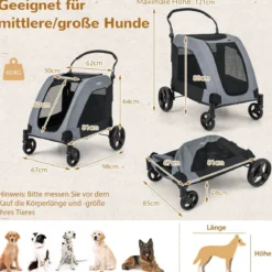 Klappbarer Haustierwagen mit Vordertür & Dachfenster & Verstellbarem Griff Belastbar bis 60 kg67 x 98 x 88 cm
