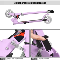 Klappbarer Höhenverstellbarer Kinder Scooter mit 2 blinkenden Räder für Kinder ab 4 Jahre Lila