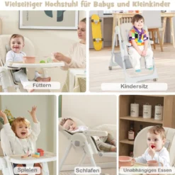 Klappbarer Hochstuhl mit Liegefunktion & Abnehmbarem Doppeltablett Beige