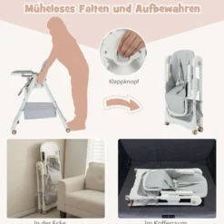 Klappbarer Hochstuhl mit Liegefunktion & Abnehmbarem Doppeltablett Grau