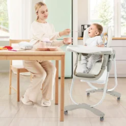 Klappbarer Hochstuhl mit Rädern & Verstellbarer Höhe & Fußstütze & Rückenlehne Babysitz Weiß
