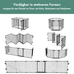 Klappbarer Kaminschutzgitter mit Sicherheitstür & Wandhalterung Metall Laufgitter Ofenschutzgitter