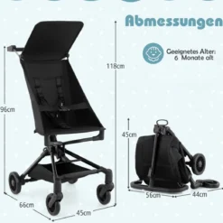Klappbarer Kinderwagen mit Verstellbarer & Abnehmbarem Verdeck Reisebuggy Kinderbuggy
