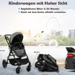 Klappbarer Kinderwagen mit Verstellbarem Verdeck & Aufbewahrungskorb Leichter Kinderbuggy