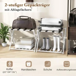 Klappbarer Kofferständer mit 2-Stöckiger Design Gepäckablage Metall Gepäckständer Kofferablage