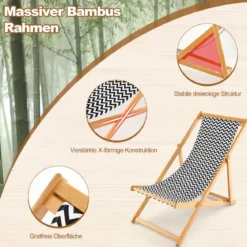 Klappbarer Liegestuhl aus Bambus mit Verstellbarer Rückenlehne Sling-Stuhl Natur