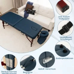 Klappbarer Massagetisch mit Tragekoffer 9-stufig verstellbares Massagebett 210 x 70 x 64,5–90 cm Marineblau
