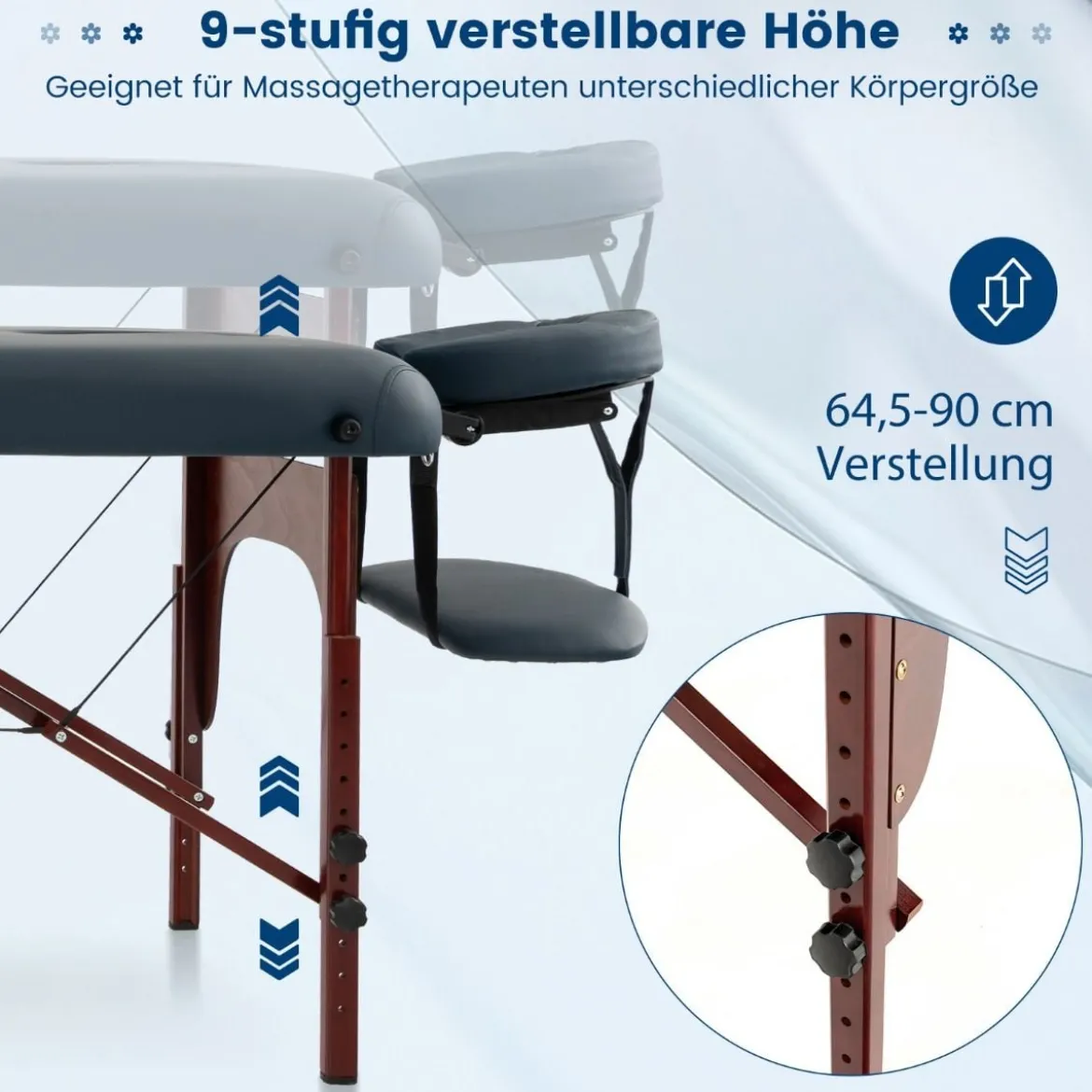 Klappbarer Massagetisch mit Tragekoffer 9-stufig verstellbares Massagebett 210 x 70 x 64,5–90 cm Marineblau
